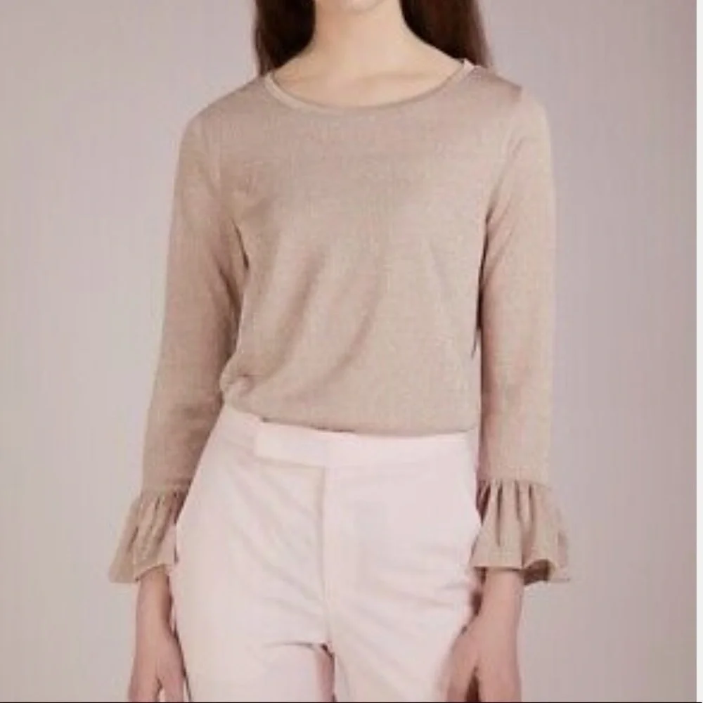 J. Crew Gold Metallic Sparkle Bell Sleeve Top
